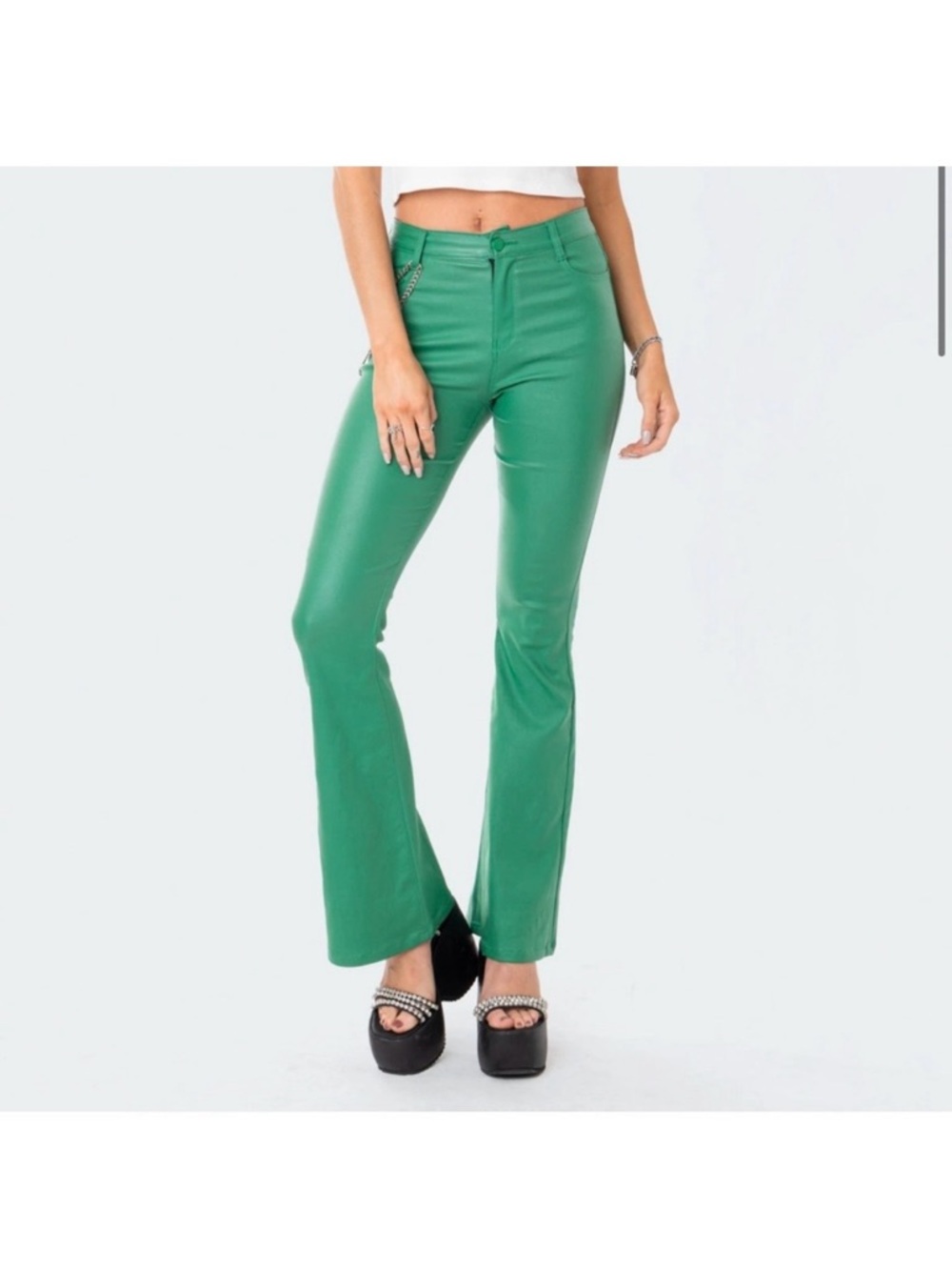 Edikted green faux leather flare pants. - Picture 15 of 16